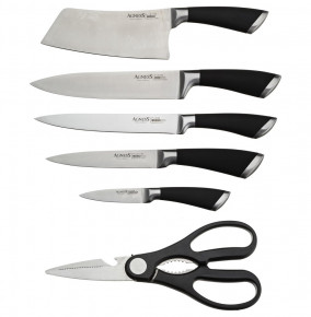Набор кухонных ножей 8 предметов /пластиковая подставка /чёрные силиконовые ручки "Agness" / 195917