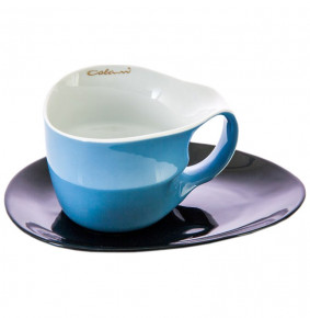 Чайная пара 450 мл  Weimar Porzellan "Colani" голубая с чёрным  / 064737