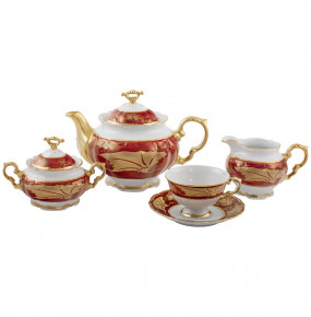 Чайный сервиз на 6 персон 15 предметов  Royal Czech Porcelain "Мария-Луиза /Кленовый лист /Красный" / 204712