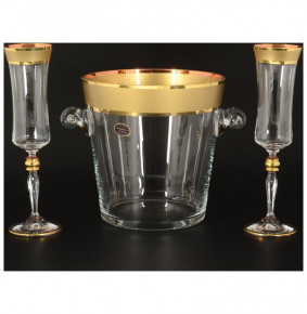 Набор для шампанского 3 предмета (ведерко + 2 бокала)  Bohemia "Матовая полоса /золото" B-G / 101207