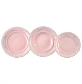 Набор тарелок 18 предметов (19, 23, 25 см)  Leander "Соната /Белый узор /Розовая" / 158437