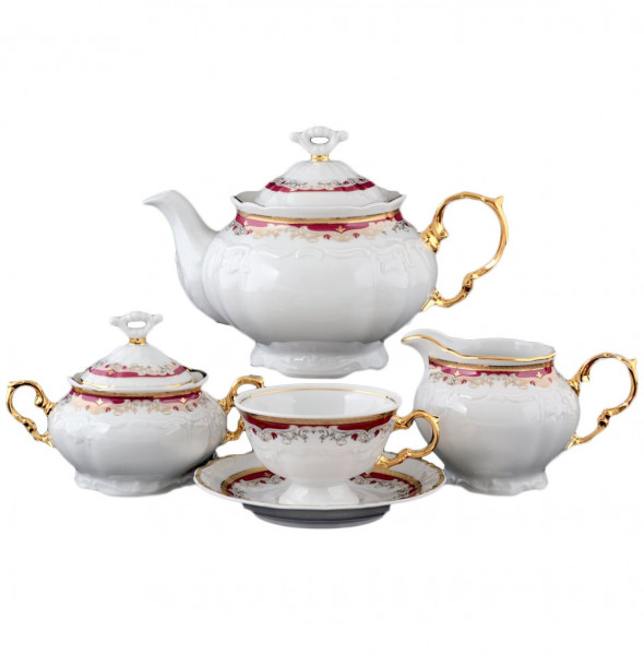 Чайный сервиз на 6 персон 15 предметов  Thun &quot;Мария-Луиза /Лилии на красном&quot; / 071363