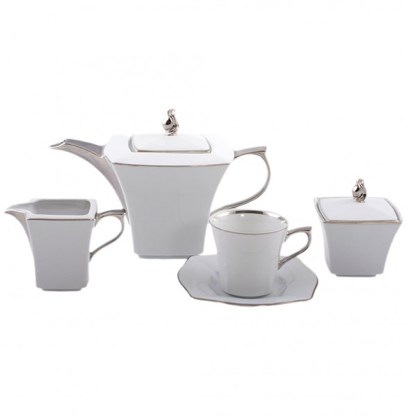 Чайный сервиз на 6 персон 15 предметов  Royal Czech Porcelain &quot;Львов /Отводка платина&quot; (без чайника) / 203863