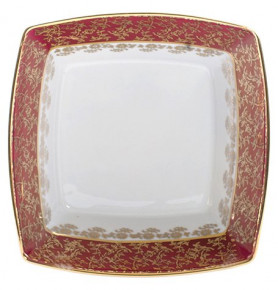 Салатник 14 см квадратный  Royal Czech Porcelain "Львов /Красный /Золотые листики" / 203393