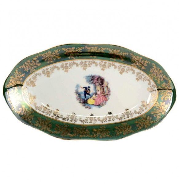Блюдо овальное (глубокое) для хлеба  Royal Czech Porcelain &quot;Барокко зеленое&quot; / 203575