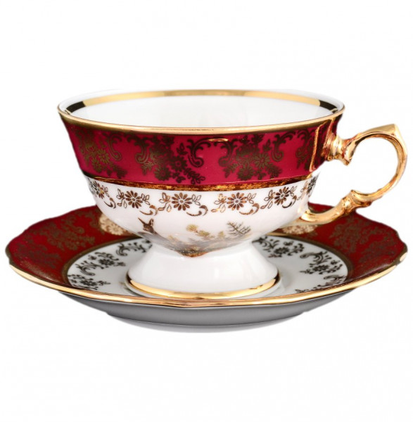 Набор чайных пар 200 мл 6 шт  Royal Czech Porcelain &quot;Фредерика /Охота красная&quot; / 088757
