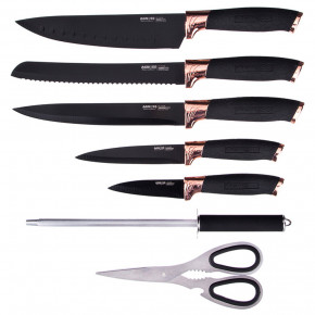 Набор кухонных ножей 8 предметов /пластиковая подставка /чёрные силиконовые ручки "Agness" / 195921