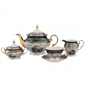 Чайный сервиз на 6 персон 15 предметов  Royal Czech Porcelain "Аляска /Барокко зеленое" / 203581
