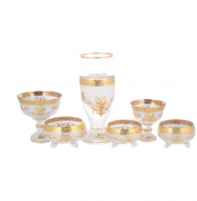 Набор конфетниц с вазой для цветов 6 предметов белые  Star Crystal "Лепка /Антик золото /Золотые листья" SC / 140560