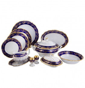 Столовый сервиз на 6 персон 25 предметов  Bavarian Porcelain "Мария-Тереза /Барокко кобальт /Золотые листики" / 119529