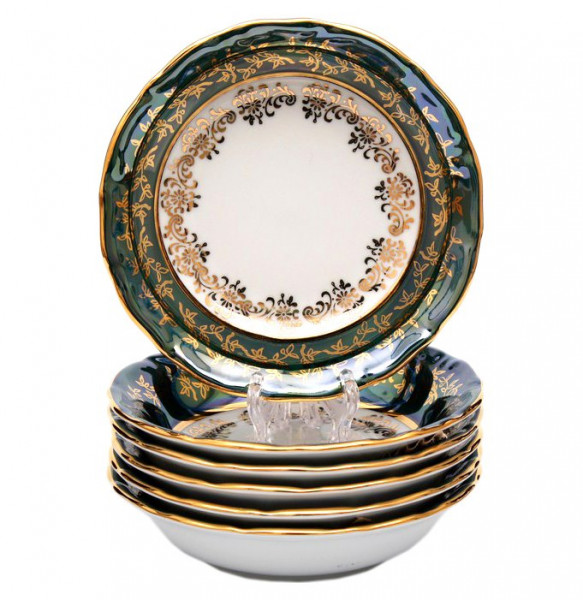 Набор салатников 13 см 6 шт  Bavarian Porcelain &quot;Мария-Тереза /Зелёная /Золотые листики&quot; / 001892