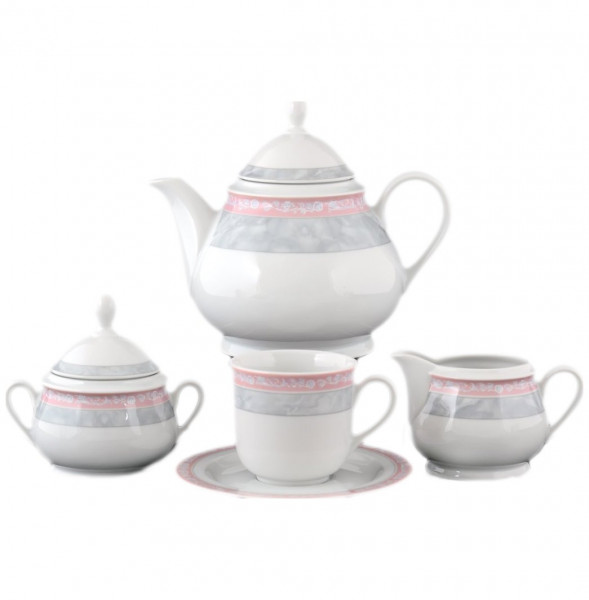Чайный сервиз на 6 персон 15 предметов  Thun &quot;Яна /Серый мрамор с розовым кантом&quot; / 056361