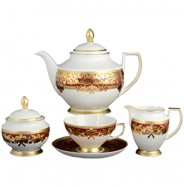 Чайный сервиз на 6 персон 17 предметов  Falkenporzellan &quot;Наталия /Бордо в золотой роскоши&quot; / 100010