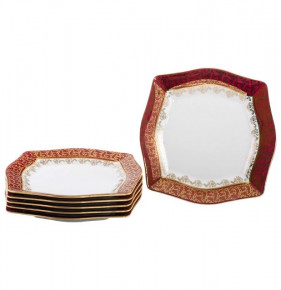 Набор тарелок 21,5 см 6 шт  Royal Czech Porcelain "Львов /Красный /Золотые листики" / 203391