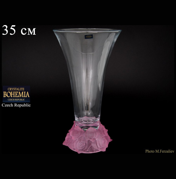 Ваза для цветов 35 см  Crystalite Bohemia &quot;Фрост /розовая&quot; / 006761