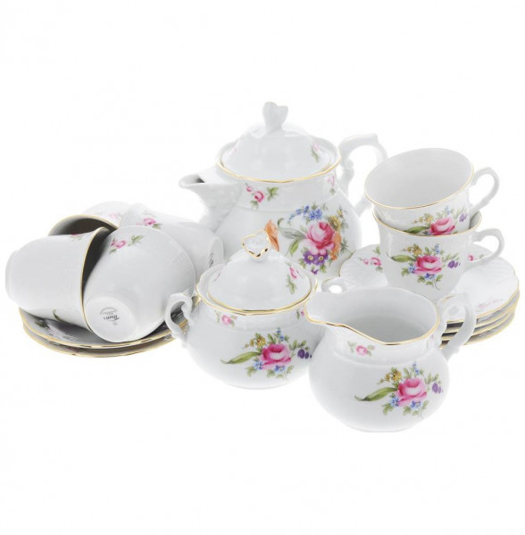 Чайный сервиз на 6 персон 15 предметов  Thun &quot;Менуэт /Полевой цветок /золото&quot; / 159288