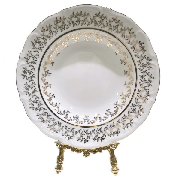 Набор тарелок 23 см 6 шт глубокие  Bavarian Porcelain &quot;Мария-Тереза /Белая /Золотые листики&quot; / 243905