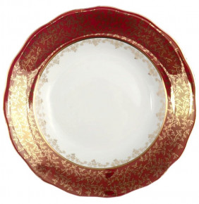 Тарелка 23 см 1 шт глубокая  Royal Czech Porcelain "Фредерика /Красная /Золотые листики" / 203836