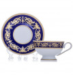 Набор чайных пар 200 мл 6 шт  Bavarian Porcelain &quot;Александрия /Золотой узор на синем&quot; / 070709