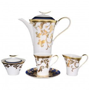 Чайный сервиз на 6 персон 15 предметов  Falkenporzellan "Тоска /Синяя /Золотые цветы" / 066888
